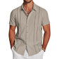 Men's Cuban Guayabera Shirt Short Sleeve V-Neck Button Down Casual Summer Beach Linen Top Fitted Breathable Soft Fabric