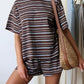 2 Spring Summer Stripe Print 2 Piece Outfit Women | Oversized T-Shirt + Drawstring Shorts