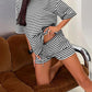 2 Spring Summer Stripe Print 2 Piece Outfit Women | Oversized T-Shirt + Drawstring Shorts