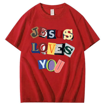 T-shirt med mønstertryk i 100% bomuld og Jesus-motiv