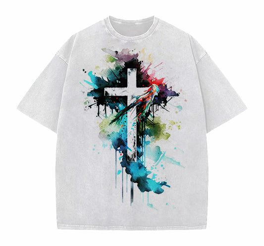 Akvarel påske Jesus Kristus vasket og slidt håndværk Pint mønster T-shirt med rund hals