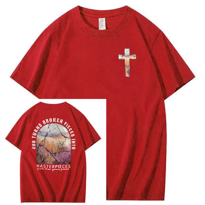 God Turns Broken Pieces Into Masterpieces Christian Pattern Crew Neck T-Shirt