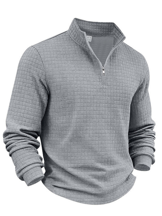 Men's Solid Color Waffle Weave Pullover Sweatshirt