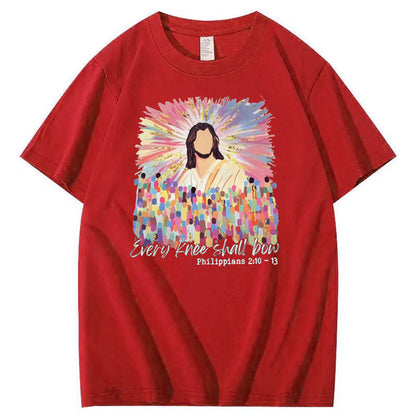 Every Knee Shall T-shirt med rund hals og sløjfemønster