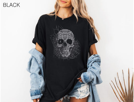 Halloween Shirt, Skull T shirt, Unisex T-shirt, Women's T-shirt, Spider Shirt, Retro T-shirt, 100% Cotton