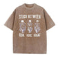 Stuck Between IDK IDC And IDGAF Skeleton Squatting On The Toilet Pattern Crew Neck T-Shirt