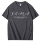 T-shirt med rund hals og I Will Walk By Faith-print