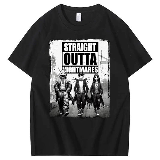 Straight  Outta  Nightmares  Pattern  Print 100%Cotton T-Shirt