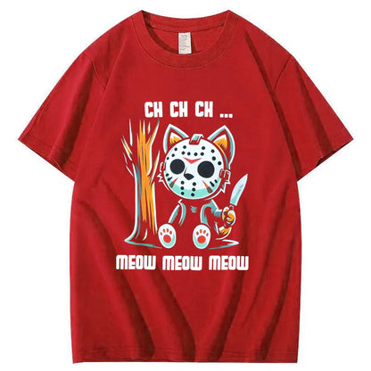 Halloween Funny  Cat Lovers Ch Ch Ch Pattern 100% Cotton  T-Shirt