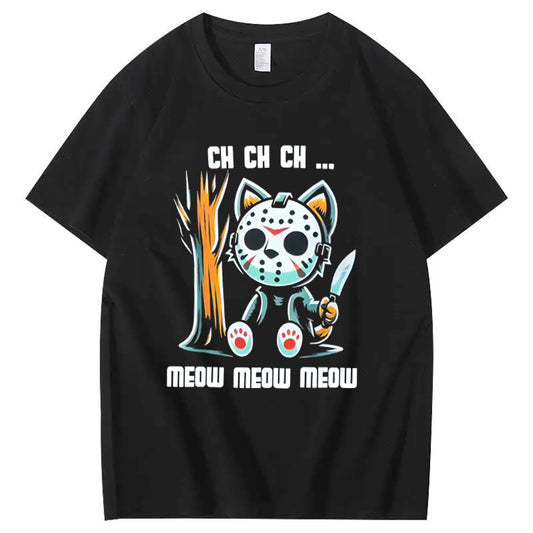Halloween Funny  Cat Lovers Ch Ch Ch Pattern 100% Cotton  T-Shirt