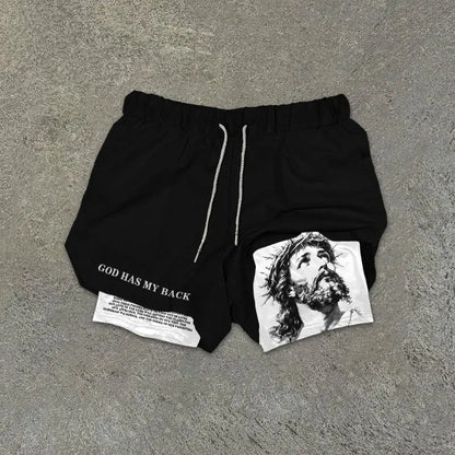 Gym God Has My Back 2-i-1 træningsshorts
