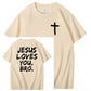 Jesus elsker dig, bror, 100% bomulds t-shirt med mønsterprint