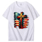 American Flag And Cross Pattern Print 100%Cotton T-Shirt