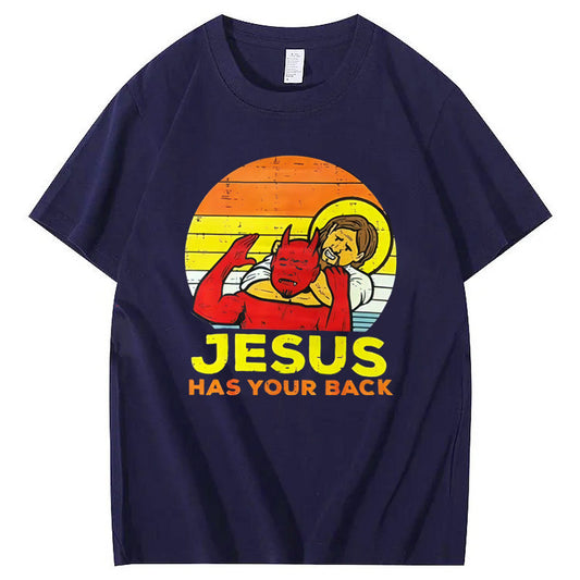 Jesus Has Your Back  Pattern Print 100%Cotton T-Shirt