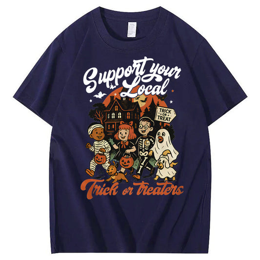 Support Your Local Trick or Treaters Pattern  Print 100%Cotton T-Shirt