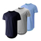 Men's 3-Pack Cotton Hipster Hip Hop Longline Crewneck T-Shirt, Men's Casual T-Shirts