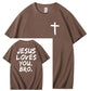 Jesus elsker dig, bror, 100% bomulds t-shirt med mønsterprint