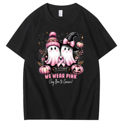 In October We Wear Pink Say Boo To Cancer Pattern100% Cotton T-Shirt