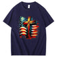 American Flag And Cross Pattern Print 100%Cotton T-Shirt