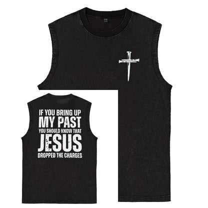 If You Bring Up My Past Print Pattern Sleeveless Cotton Washed Printed Loose Vest