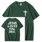 Jesus elsker dig, bror, 100% bomulds t-shirt med mønsterprint