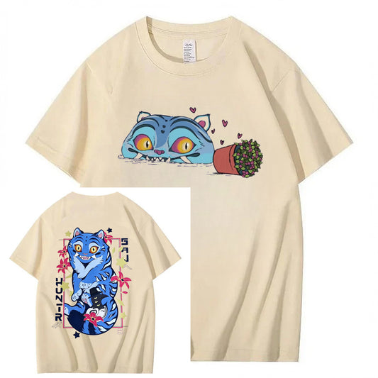Blauwe tijger en vogel Grappig T-shirt van 100% katoen
