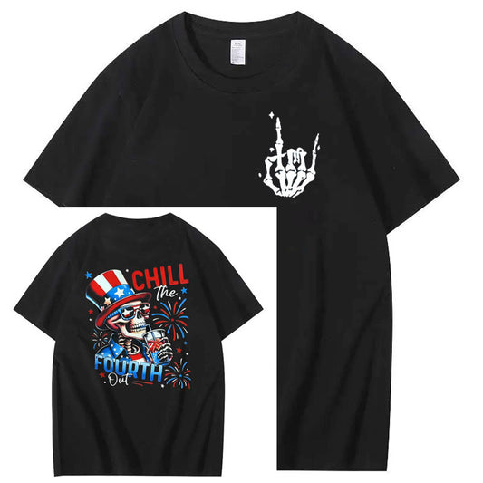 Chill The Fourth Out  Skull Pattern  Print 100%Cotton T-Shirt