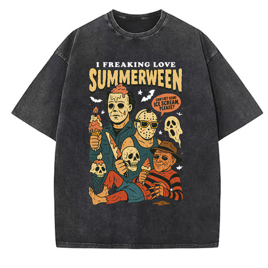 I Freaking Love Summerween Pattern Crew Neck T-Shirt