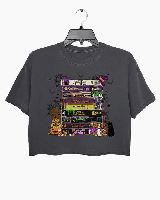 90s Halloween VHS Tape Stack Crop Top