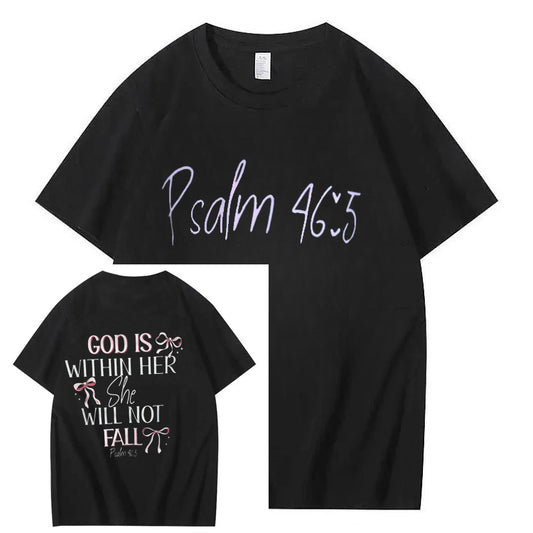 Dual-Sided Inspirational Design "GOD IS WITHIN HER SHE WILL NOT FALL" Retro Vintage Loose Fit Unisex Top for Men & Women