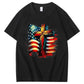 American Flag And Cross Pattern Print 100%Cotton T-Shirt