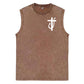 Jesus Made Me A Fisherman  Pattern Sleeveless Cotton Washed Printed Loose Vest