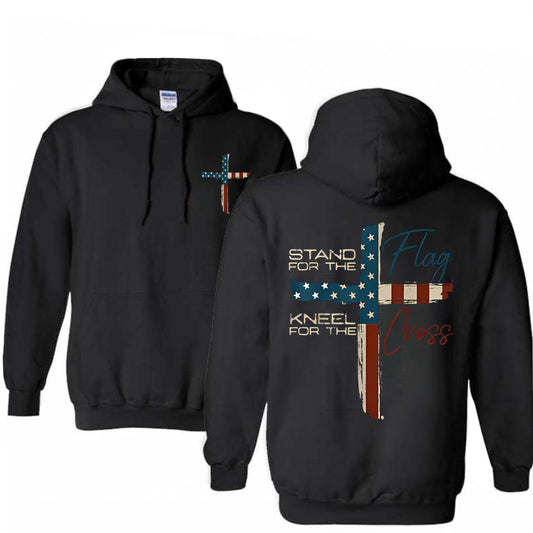 Stand For The Flag Kneel For The Cross 4th Of July Print Hoodie