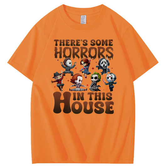 There's  Some Horros In This House Pattern  Print 100%Cotton T-Shirt