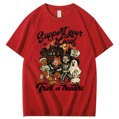 Support Your Local Trick or Treaters Pattern  Print 100%Cotton T-Shirt