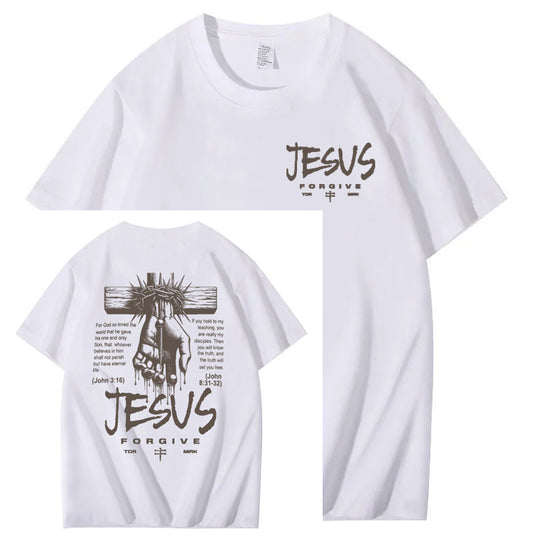 Jesus Forgive Pattern Print 100%Cotton T-Shirt