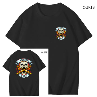 Sjov T-shirt med kunsttryk og Hot Cross Buns til voksne