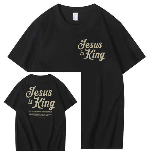 Jesus Is King Pattern  Print Cotton T-Shirt