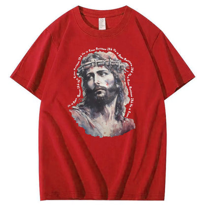 Watercolor Jesus Pattern Print Crew Neck T-Shirt