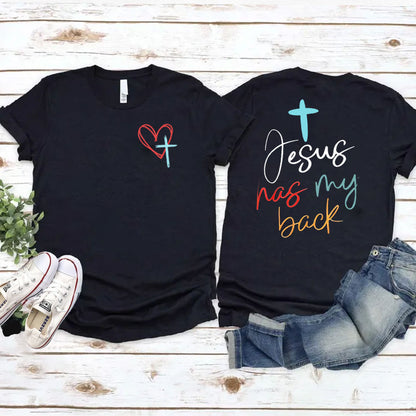 Women's Jesus Has My Back Pattern Round-Neck T-Shirt