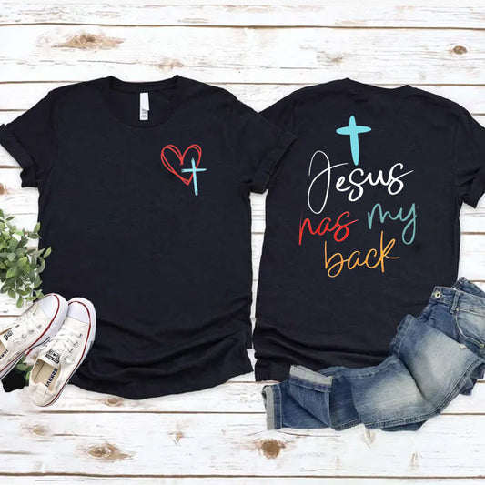 Women's Jesus Has My Back Pattern Round-Neck T-Shirt