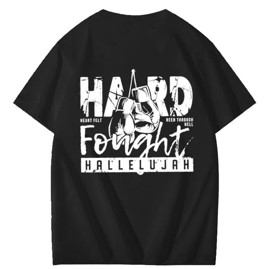 Hard Fonght Hallelujah Jesus Christian Faith Art Pattern Print T-Shirt