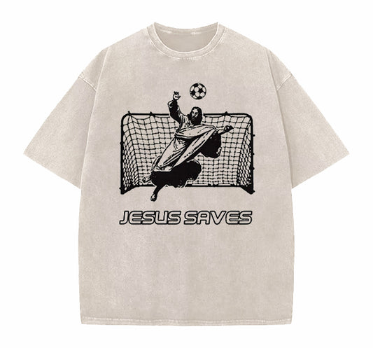 Jesus Saves Funny Easter Jesus Christ Washed And Distressed Craft Pint Pattern Crew Neck T-Shirt