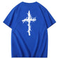 Nails Cross Pattern Print Crew Neck T-Shirt