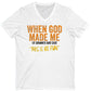 When God Made Me He Grinned And Said This'll Be Fun Pattern Print 100%Cotton V Neck T-Shirt