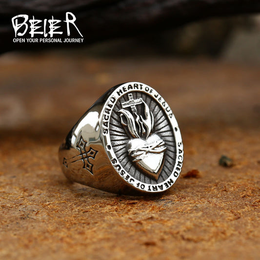 Cross Heart Signet Ring Personalized Ring