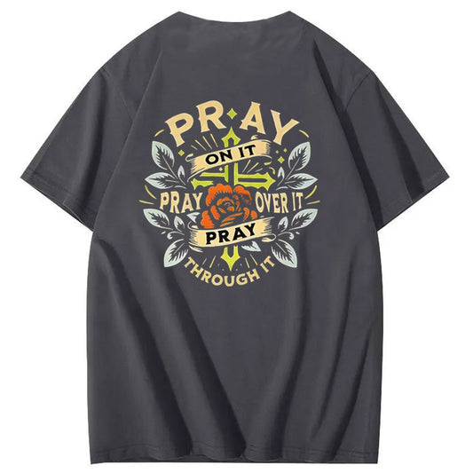 Pray Pattern Print 100%Cotton T-Shirt