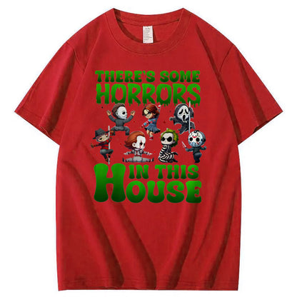 There's  Some Horros In This House Pattern  Print 100%Cotton T-Shirt