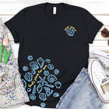 T-shirt med rund hals og "Guds planer for dit mønster"