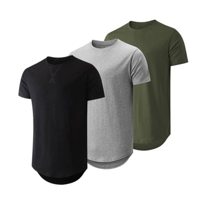 Men's 3-Pack Cotton Hipster Hip Hop Longline Crewneck T-Shirt, Men's Casual T-Shirts